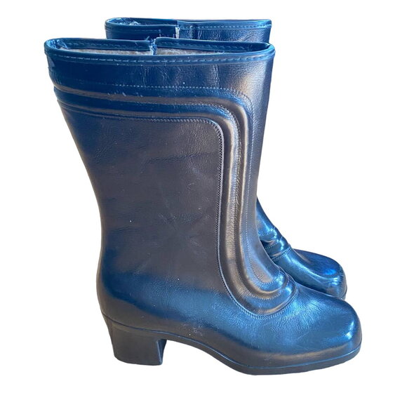 True VTG Black Rubber Heeled USA Made Boots By Pretties Originals Waterproof 6us - Picture 13 of 14